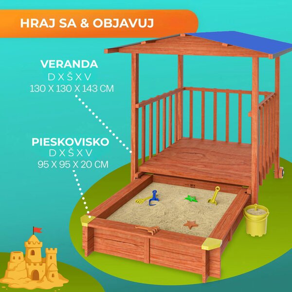 Pieskovisko s verandou SUNNY, 130x130x143cm, hnedá/modrá Jurhan