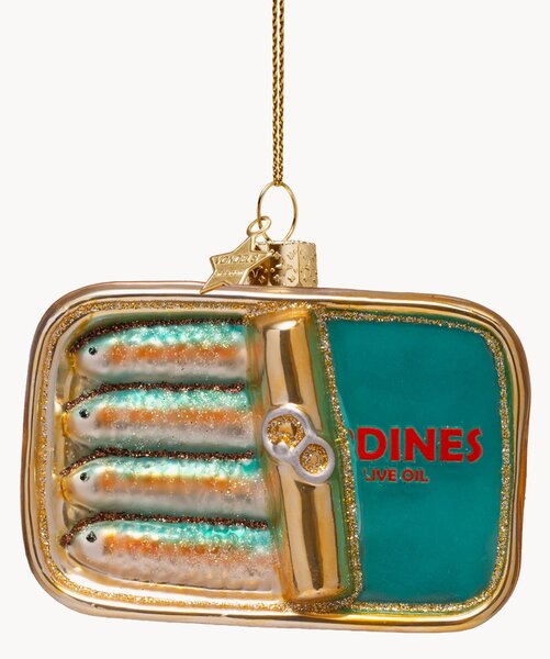 Ručne fúkaná vianočná ozdoba Blue Sardines