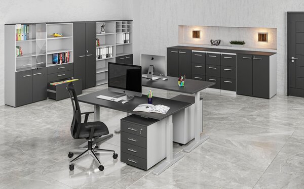 Kancelárska skriňa s dverami PRIMO GRAY, 800 x 420 x 1434 mm, sivá/grafit