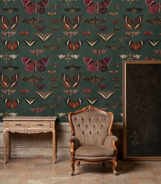 WALLCOLORS Butterflies Vert Wallpaper - tapeta