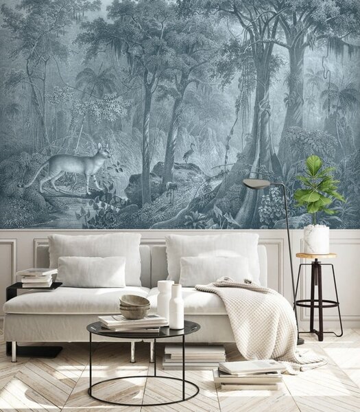 WALLCOLORS Jungle Cat Blue Wallpaper - tapeta
