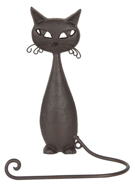 Hnedý kovový držiak na uterák mačka - 19 * 9 * 28 cm - Clayre & Eef
