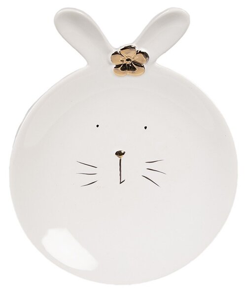 Biely porcelánový dezertný tanierik v tvare zajačika Rabbit - 19 *Ø 15*5 cm - Clayre & Eef
