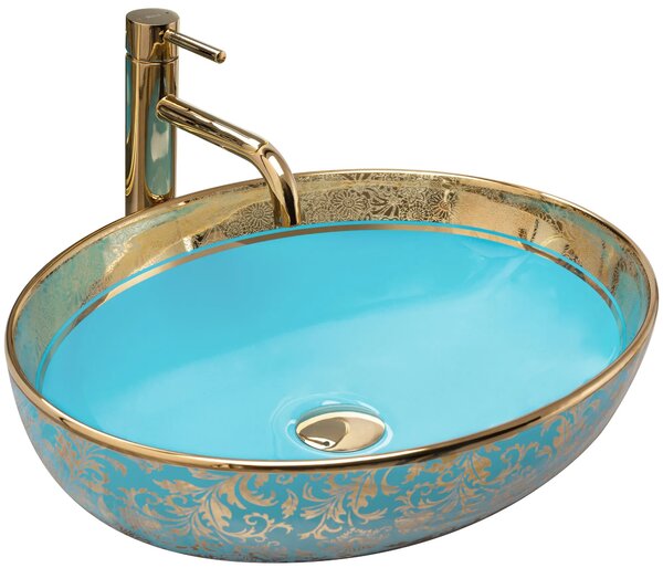 Rea - Umývadlo na dosku Margot - zlatá/modrá - 52x40 cm