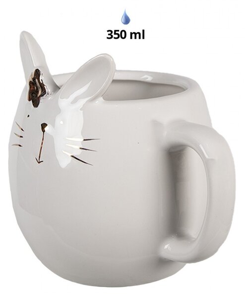 Biely porcelánový hrnček v tvare zajačika Rabbit - 13*10*11 cm / 350 ml - Clayre & Eef