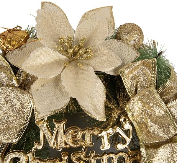 Zeleno-zlatý vianočný veniec s mašľami Merry Christmas - Ø 30*8 cm - Clayre & Eef