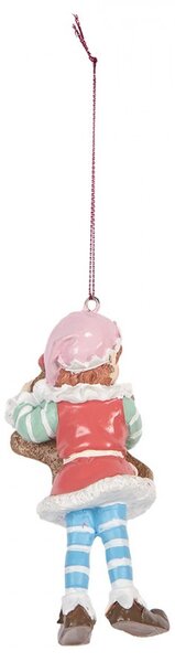 Závesná vianočná dekorácia Elf s perníčkom - 5*4*11cm - Clayre & Eef