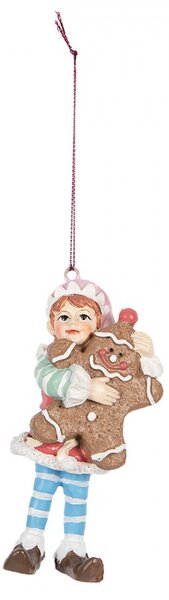 Závesná vianočná dekorácia Elf s perníčkom - 5*4*11cm - Clayre & Eef