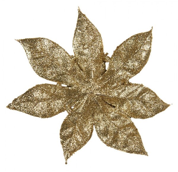 Zlatá trblietavá umelá dekorácia vianočná hviezda Poinsettia - Ø 15*2 cm - Clayre & Eef