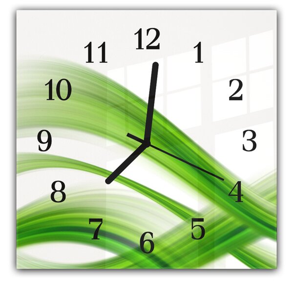 Nástenné hodiny 30x30cm abstraktná zelená vlna na bielom podklade - plexi