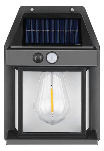 MasterLED solárne vonkajšie svietidlo, LED 1W, 50 lm, 3000K, PIR senzor, IP44, čierna, s detektorom svetla