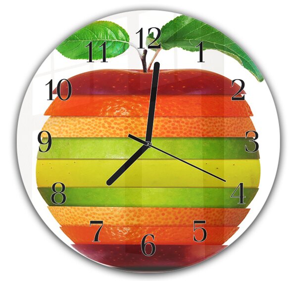 Nástenné hodiny okrúhle pr.30cm mix ovocia v tvare jabka - plexi