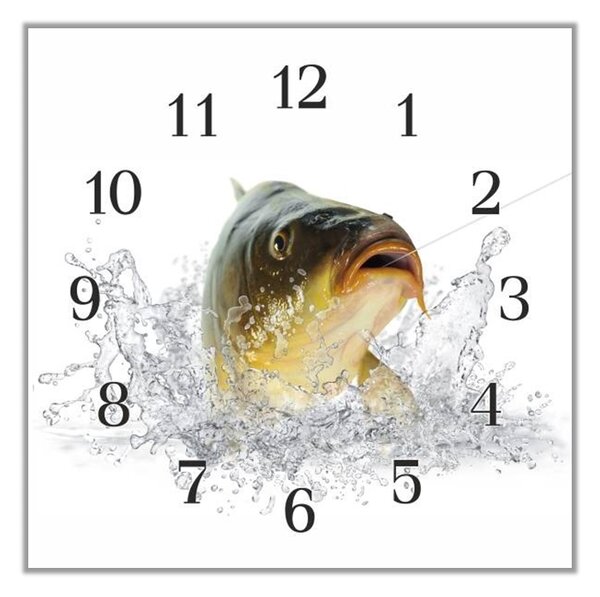 Nástenné hodiny 30x30cm kapor ryba vo vode - plexi