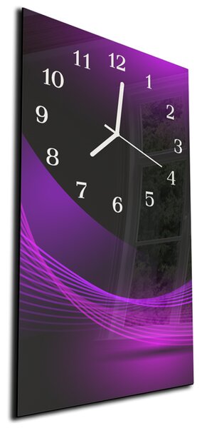 Nástenné hodiny fialový abstrakt 30x60cm II - kalené sklo
