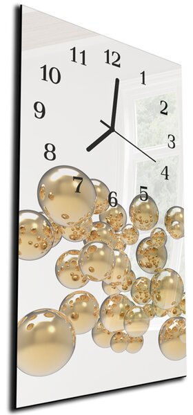 Nástenné hodiny 30x60cm zlaté bubliny biely podklad - plexi