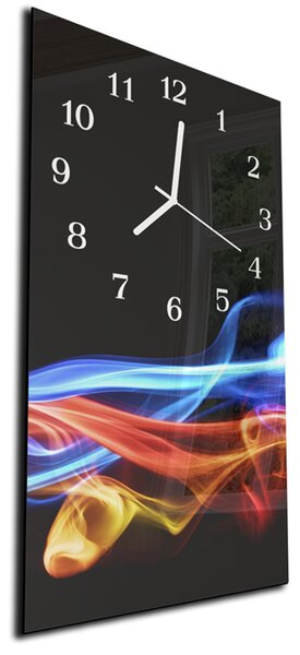 Nástenné hodiny 30x60cm farebné vlny na čiernom pozadí - plexi