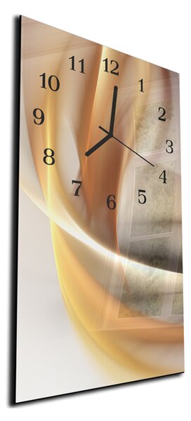 Nástenné hodiny 30x60cm žlto béžová vlna - kalené sklo