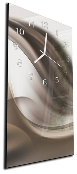 Nástenné hodiny 30x60cm abstrakt tmavo hnedý - kalené sklo