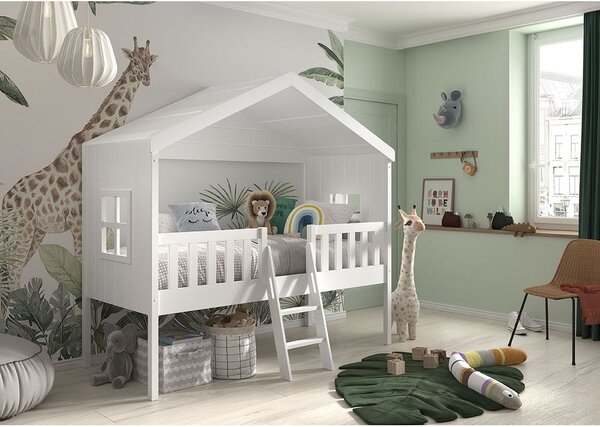Biela domčeková vyvýšená detská posteľ 90x200 cm Housebed – Vipack
