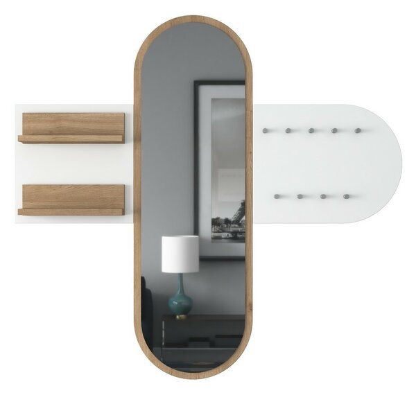 Nástenný vešiak so zrkadlom Pomi White and Walnut