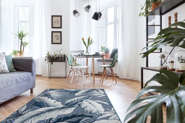 Dywany Łuszczów , Kusový koberec Botanic 65242 Feathers navy – na von aj na doma, 117x170, modrá, chodba / predsieň