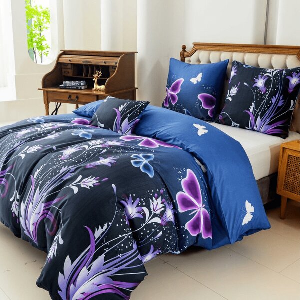 Obliečky z mikrovlákna VIOLET BUTTERFLY tmavo modré Rozmer obliečky: 70 x 90 cm | 140 x 200 cm