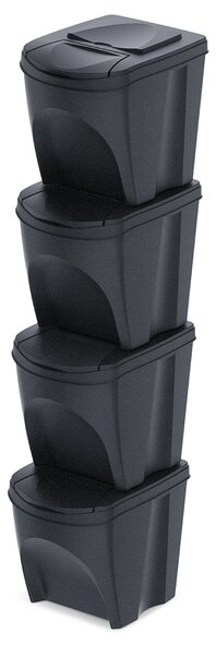 Prosperplast Súprava 4 odpadkových košov SORTIBOX ECO WOOD antracit, objem 4x25l