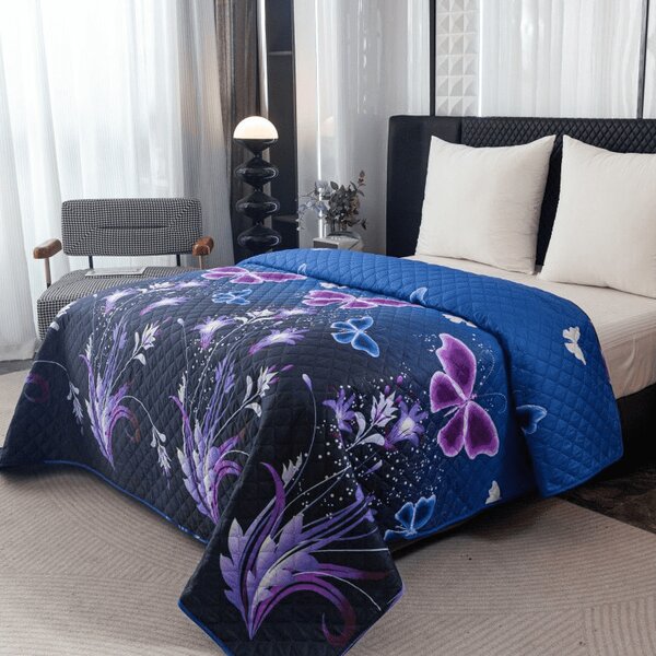 Prehoz na posteľ VIOLET BUTTERFLY, tmavomodrý Rozmer: 170 x 210 cm