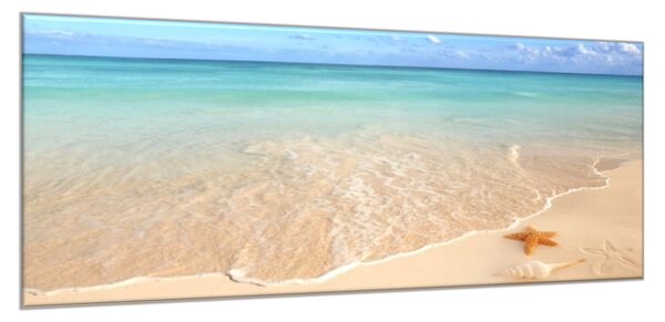 Obraz sklenený morská hviezdica na pláži - 50 x 100 cm
