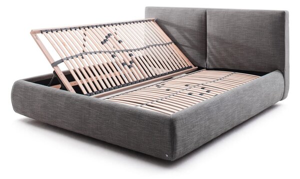 Tmavosivá čalúnená dvojlôžková posteľ s úložným priestorom s roštom 180x200 cm Atesio – Meise Möbel