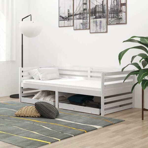 Denná posteľ so zásuvkami 90x200 cm, biela, borovicový masív