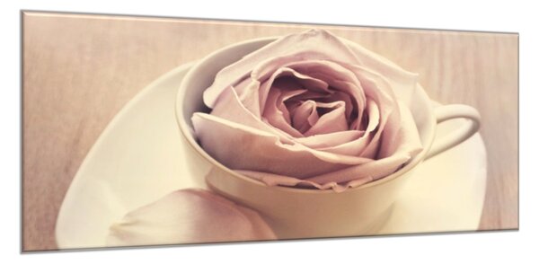 Obraz sklenený kvet ruže v šálke - 30 x 60 cm