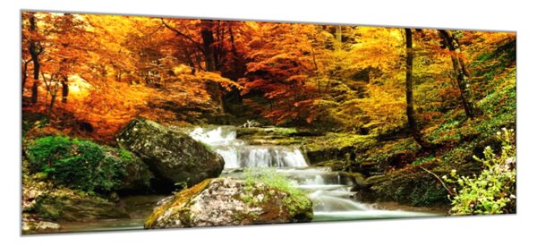 Obraz sklenený jesenný les s riekou - 30 x 60 cm
