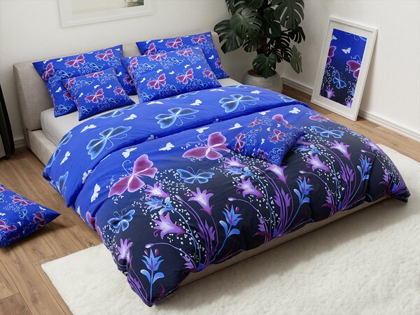 Bavlnené obliečky VIOLET BUTTERFLY tmavomodré, 100% bavlna Rozmer obliečky: 70 x 90 cm | 140 x 200 cm