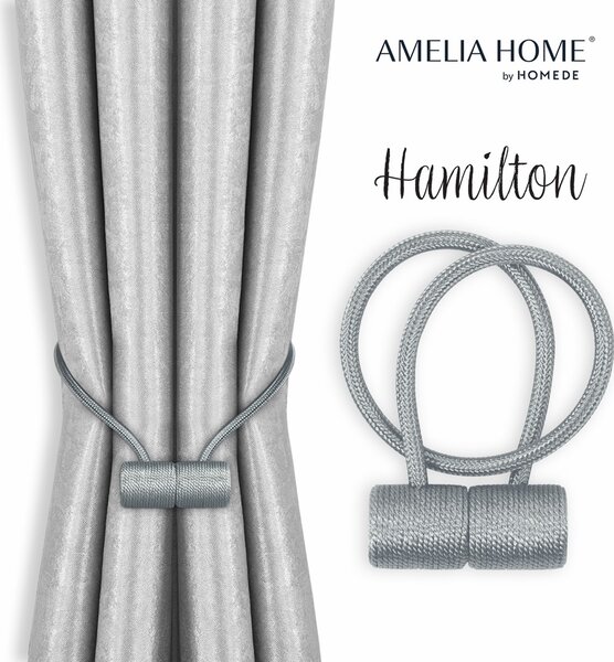 AmeliaHome Spona na závesy Hamilton, šedá, 2 kusy