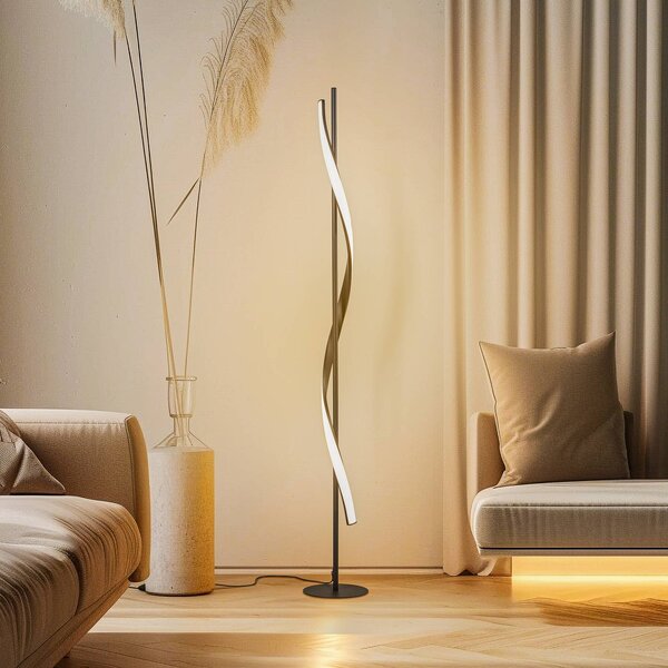 LED stojacia lampa Lindby Munja, čierna, kov, stmievateľná, Čierna, Obývacia izba / jedáleň, kov, Moderný