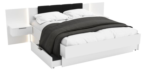 Manželská posteľ ARKADIA + rošt a doska s nočnými stolíkmi, 160x200, biela
