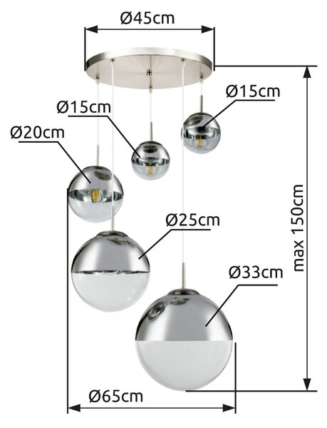 GLOBO 15851-5 VARUS závesné svietidlo moderné/dizajnové 3xE27 25W IP20 nikel