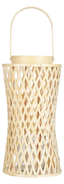 Lampáš na sviečku prírodný bambusové drevo 38 cm so skleneným držiakom na sviečku boho štýl interiér