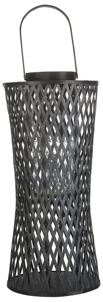 Lampáš na sviečku čierny bambusové drevo 58 cm so skleneným držiakom na sviečku boho štýl interiér