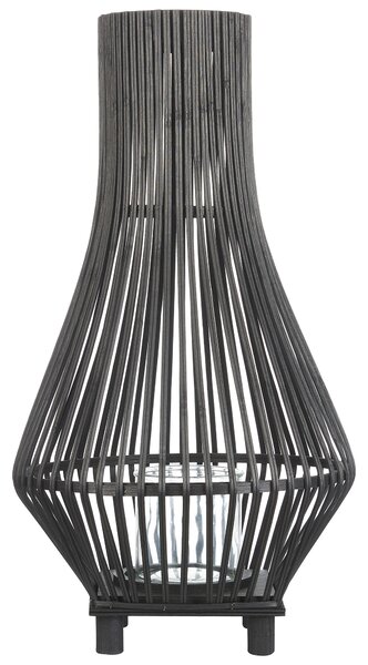 Lampáš na sviečku čierny bambusové drevo 58 cm so skleneným stojanom na sviečku boho štýl interiér