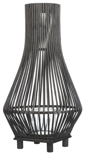 Lampáš na sviečku čierny bambusové drevo 58 cm so skleneným stojanom na sviečku boho štýl interiér