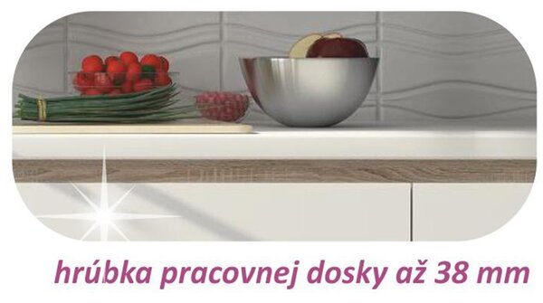 KONDELA Dolná skrinka D 80 3, vysoký biely lesk/dub sonoma, LINE