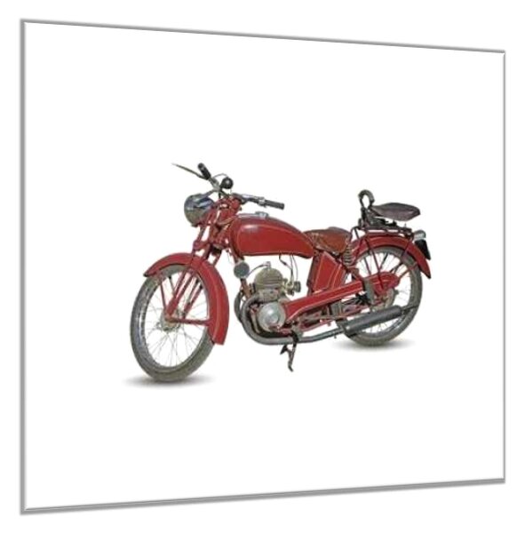 Sklenený obraz stará červená motorka veterán - 50 x 50 cm
