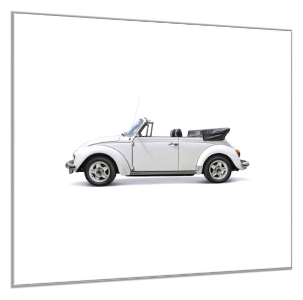Sklenený obraz auto biely chrobák kabriolet - 34 x 34 cm