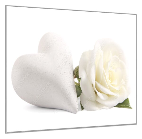 Obraz sklenený štvorcový kvet bielej ruže a srdca - 40 x 40 cm