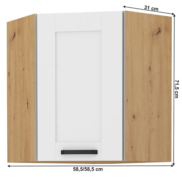 KONDELA Horná rohová skrinka, biela/dub artisan, LULA 58x58 GN-72 1F