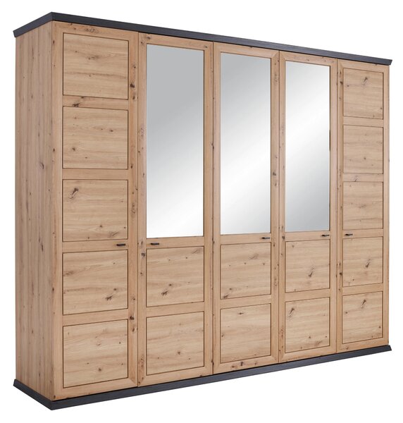 SKRIŇA SO ZRKADLOM, tmavosivá, dub artisan, 255/209/60 cm Hom`in - Skrine