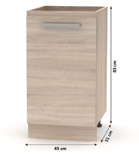 KONDELA Spodná skrinka 45 1DV, dub sonoma, NOVA PLUS NOPL-063-0S