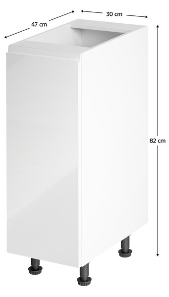 KONDELA Spodná skrinka, biela/biela extra vysoký lesk, ľavá, AURORA D30